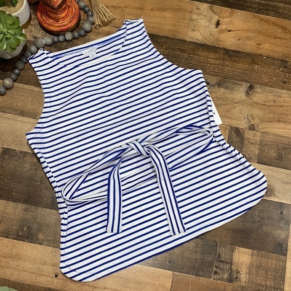Liz Claiborne blouse sash‎ waist coastal granny striped nautical - Picture 2 of 6